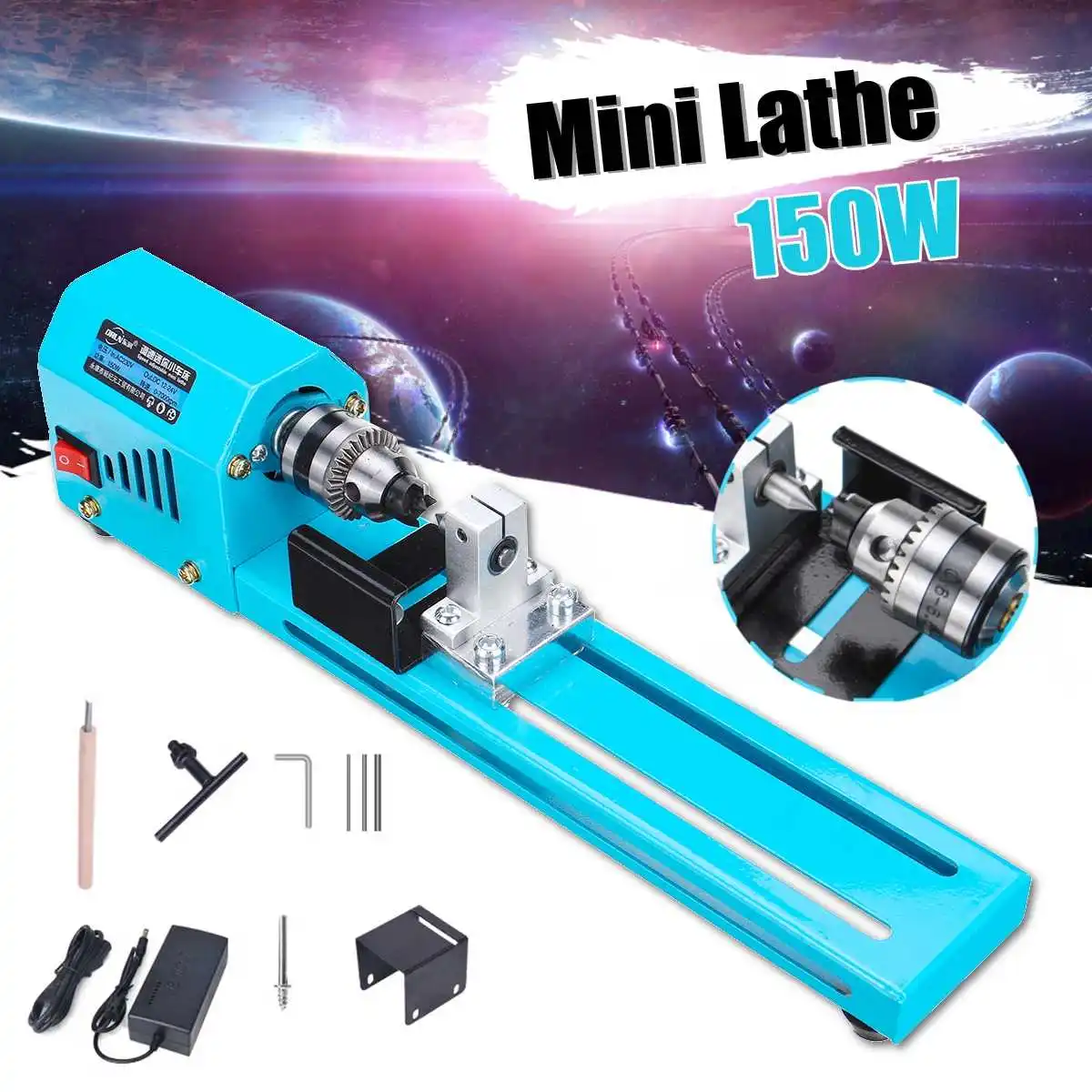 Online 7 ebene Einstellbare Geschwindigkeit 150W Max 7000RPM Rate Mini Drehmaschine Perlen Maschine Polierer Tisch Sah Mini DIY Holz drehmaschine Kit Zubehör