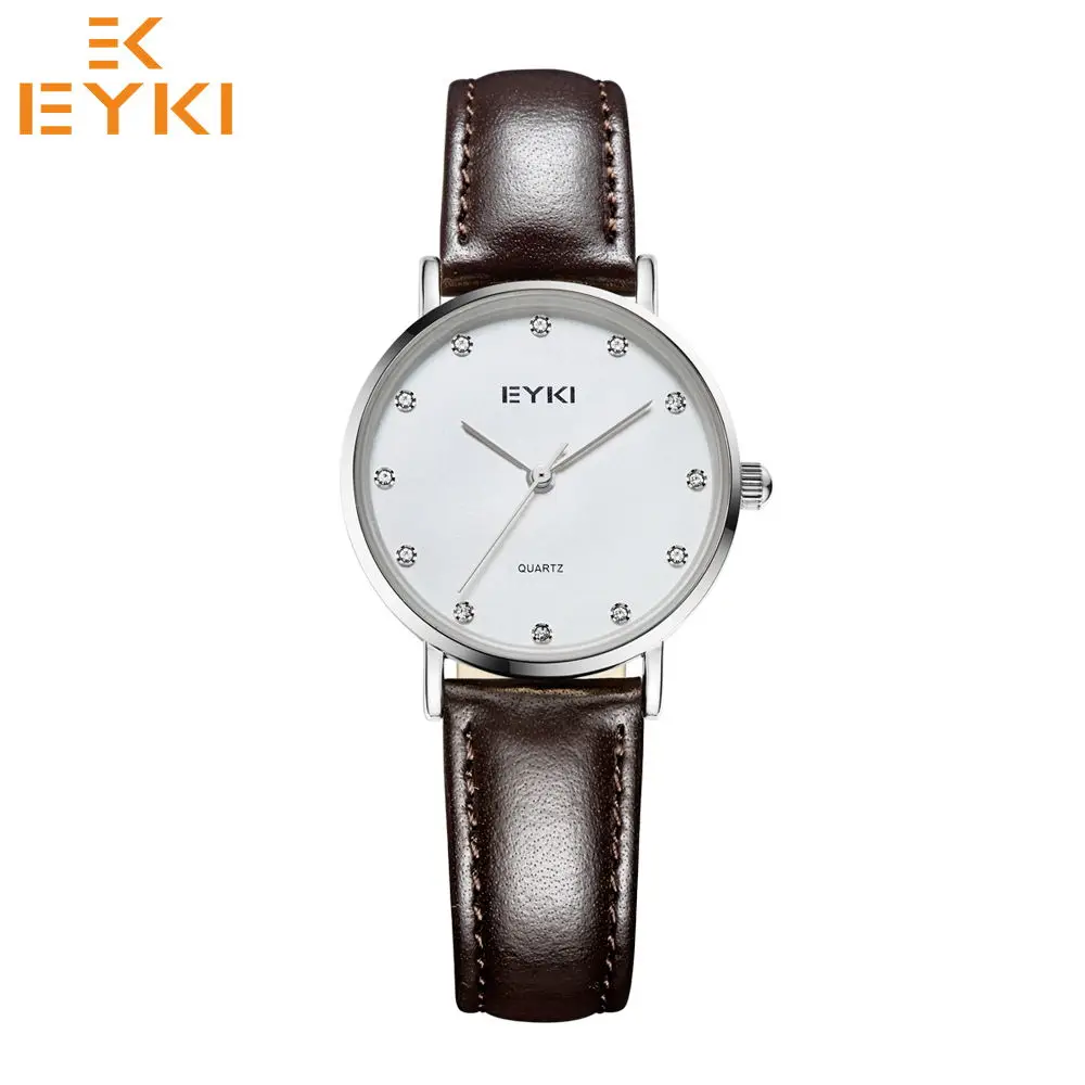 EYKI 1035 модные повседневные кварцевые часы для мужчин и женщин 30 м водонепроницаемые часы с кожаным ремешком для влюбленных мужские часы Новинка reloj pokemon - Цвет: Brown Silver Women