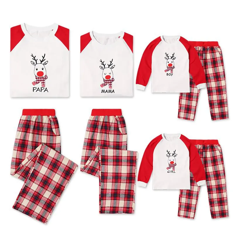 

2 Pieces Set XMAS Family Matching Christmas Pajamas Set Women's Mens Kids Sleepwear Nightwear Plaid New Year Christmas Pjs CA486