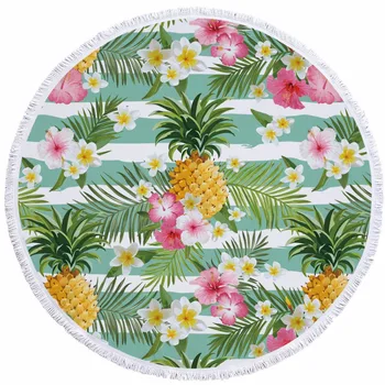 

Pineapple Microfiber Round Beach Towel with Tassel Bohemian Flamingo Large Beach Towels Blanket Picnic Yoga Mat Boho Tablecloth