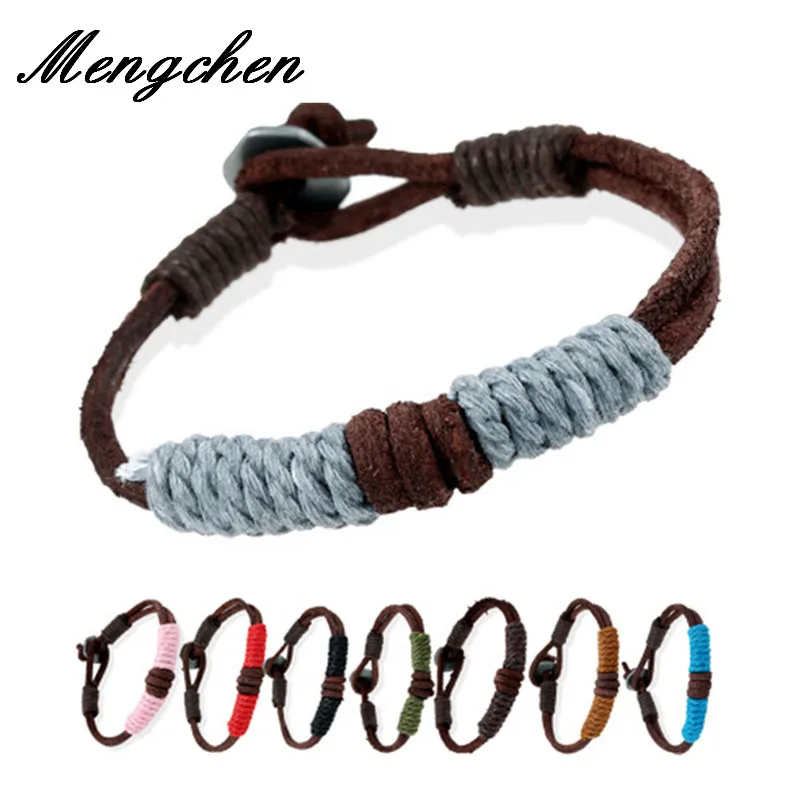 

New Fashion 10Pcs/Lot Handmade Woven Mix Color Braided Leather Bracelet Simple Style Wrap rope Bracelets Jewelry