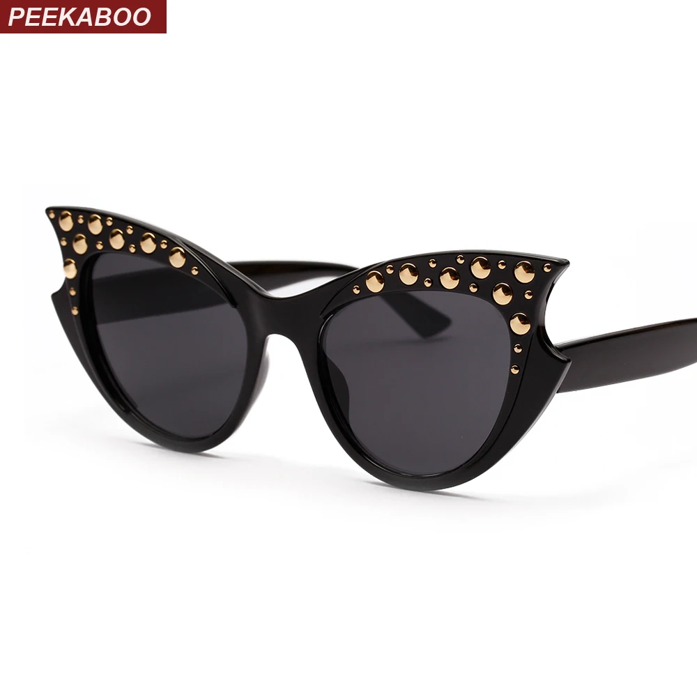 

Peekaboo retro rivet sunglasses women cat eye sexy black 2019 latest fashion designer sun glasses for ladies vintage white