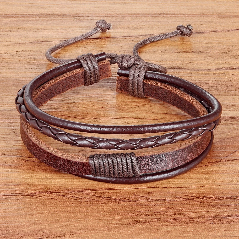 

TYO Classic Design Multi-Layers Braided Handmade Bracelet Adjustable Size 18-20CM Wire Leather Bracelet For Men Birthday Gift