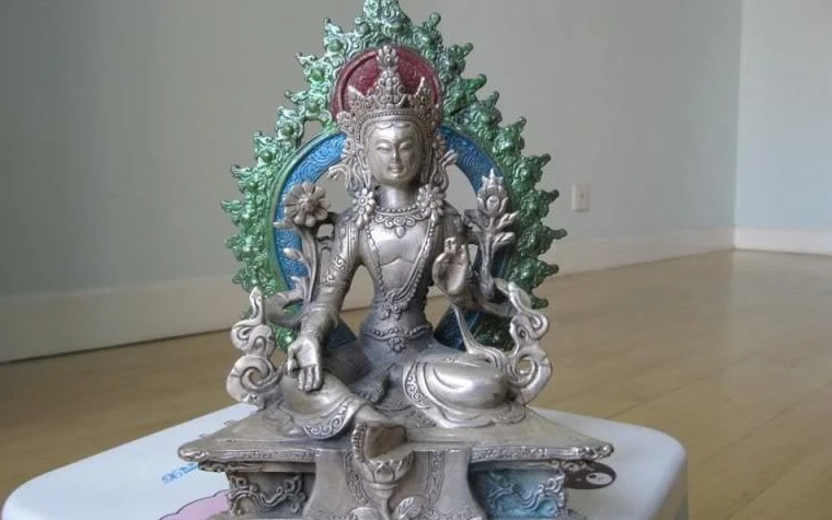 

Tibet Buddhism Silver painted Green TaRa padma Kwan-Yin Guan Yin Buddha Statue