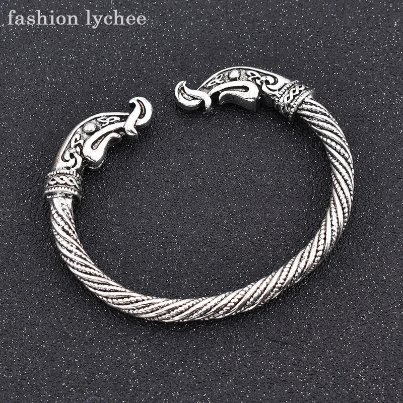 

fashion lychee Viking Silver Color Open Bracelet Wristband Cuff For Men Women Bangles Jewelry Fashion Accessories