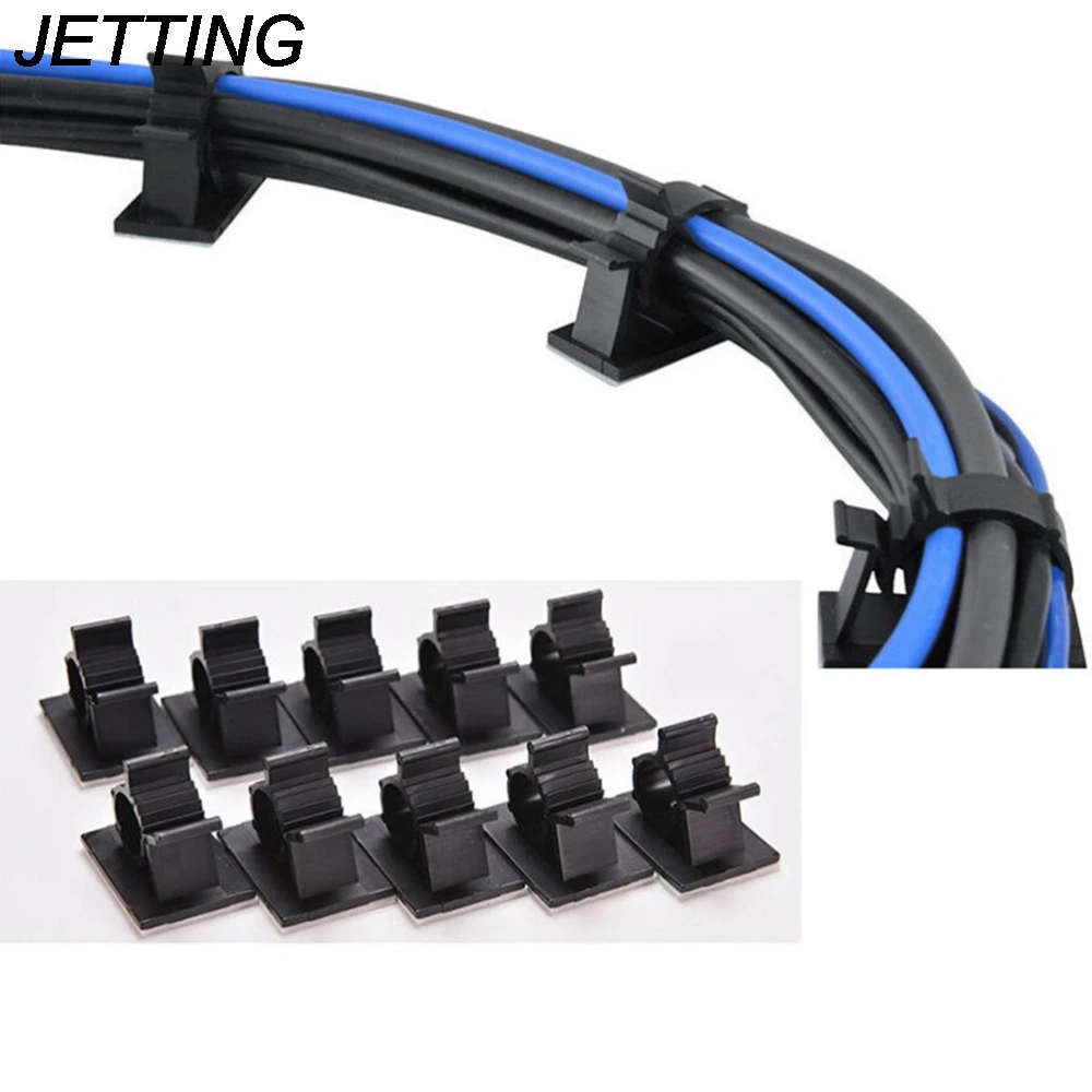 10Pcs/lot 13mm Black Wire Fixed Clip Car Line Clip Self Adhesive Cord Cable Wire Clear Up Clips Holder Clamps Wire Button