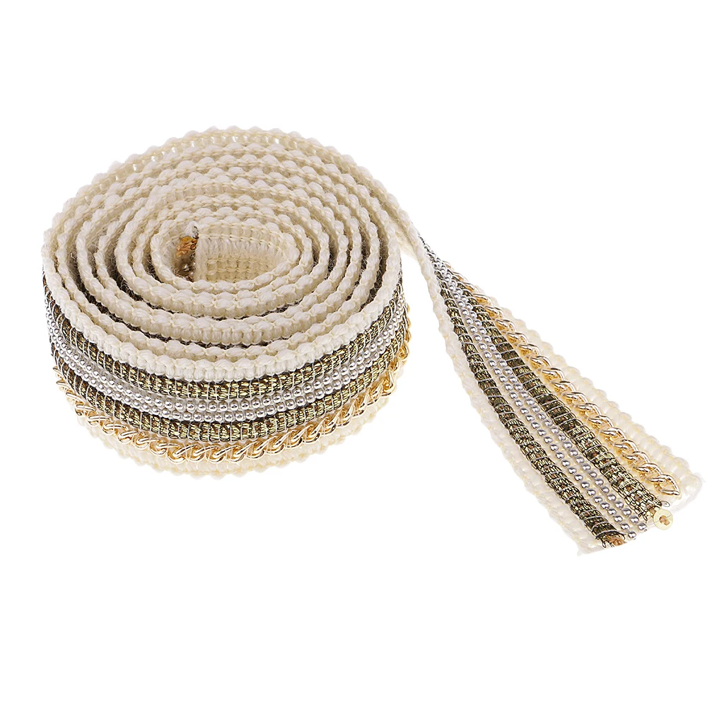 1 Yard 25mm Beaded Sequin Lace Trim Fabric Ribbon Embroidered Applique DIY Handcraft Sewing Headdress Wedding Costume Decoration