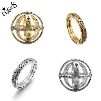

CGCMNS Rotatable Astronomical Ball Ring For Mens Armillary Sphere Ring With 12 Constellation and 8 Planet T