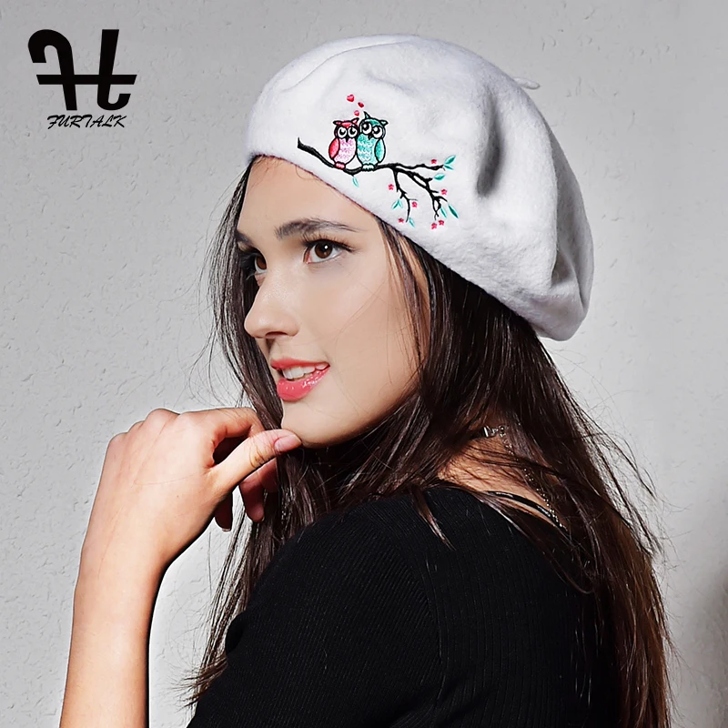 

FURTALK 100% wool beret hat for women with embroidery warm winter beanie hats cap for women and girls 2019