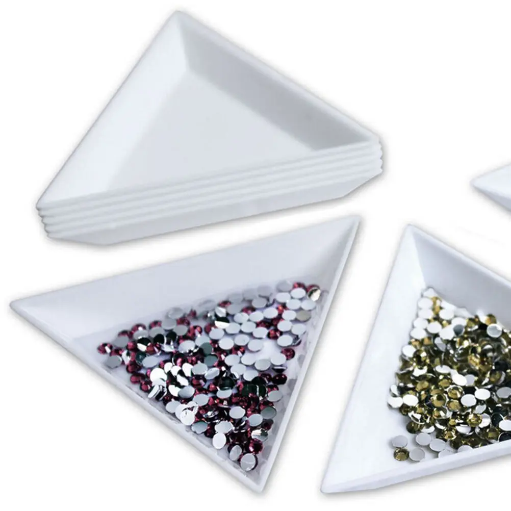 

2Pcs DIY Nail Art Decoration Dotting Plastic Crystal Triangular Tray Rhinestone Diamond Stotrage Plate Manicure tools