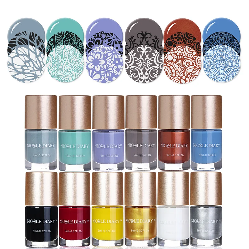 

NICOLE DIARY Stamping Polish Stamp Plate Printing Polish Nail Art Tips Color Nail Varnish Lacquer 21 Colors