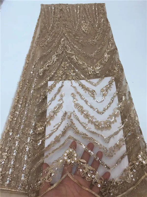 

Free Shipping ! 2019 High quality guipure lace sequin lace sequin embroidered tulle lace fabric for women dress brown ppffz310