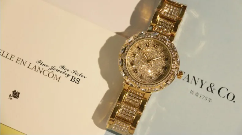 Горячая распродажа! Роскошные женские часы с бриллиантами, полностью Стразы, женские наручные часы с кристаллами, золотые женские кварцевые часы
