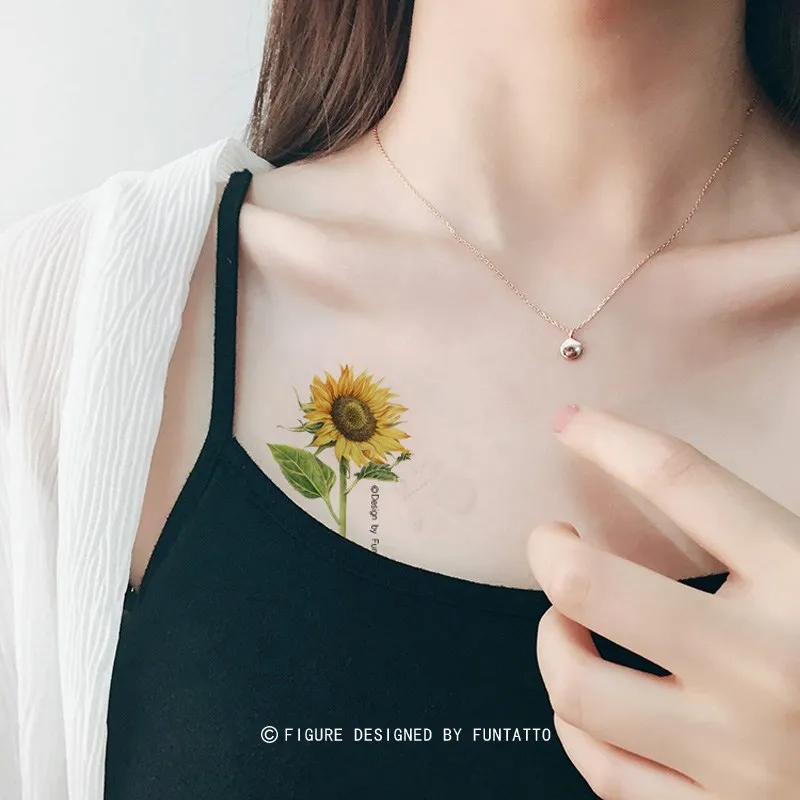 1827 Tatouage Tournesol Original De Soleil De Fleurs Fraîches Autocollants De Tatouage Imperméable Femme In Tatouages éphémères From Beauté Santé