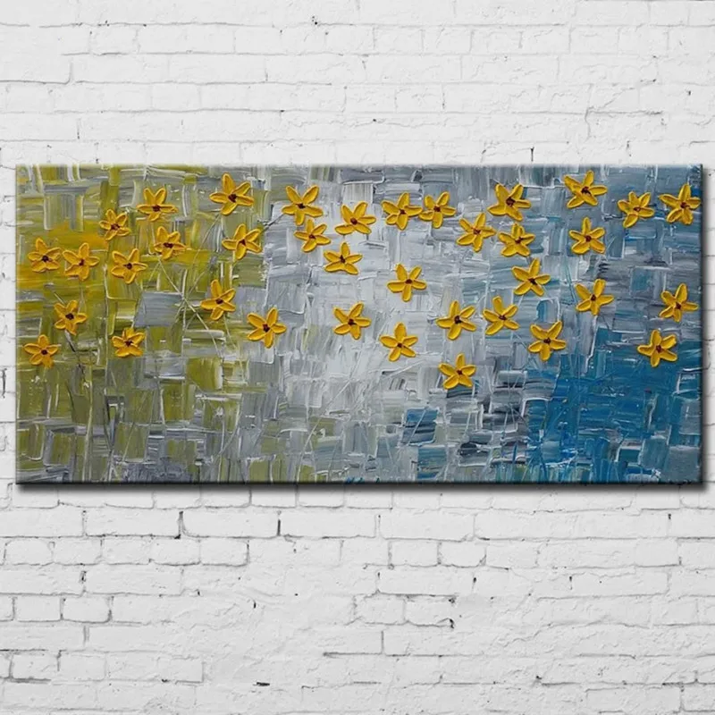 

Handmade Acrylic Floral Paintings Handpainted Abstract Knife Yellow Flower Oil Painting on Canvas Home Decor Wall Art Pictures