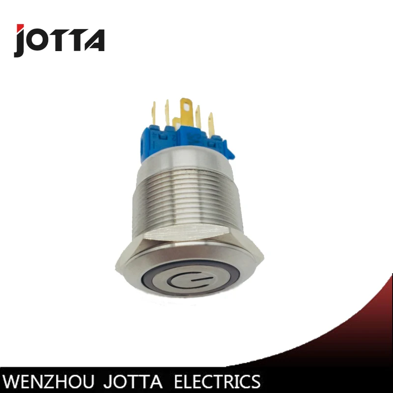 

22mm 1NO 1NC momentary LED light Luminous power logo metal push button switch with flat round