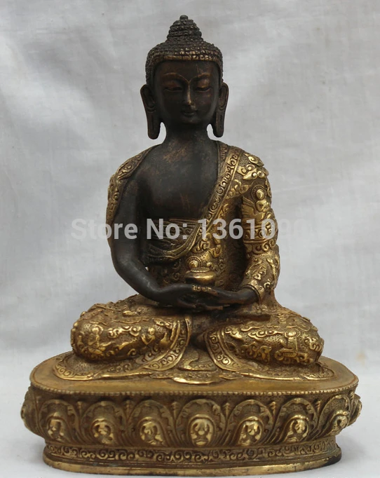 

xd 00334 10" Tibet Tibetan Buddhism Bronze Gild Shakyamuni Amitabha Buddha Bowls Statue