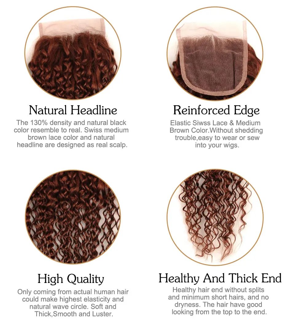 PINSHAIR Pre-Colored Brazilian Human Hair 3 Bundles With lace closure 4x4 Inch Color 33 Jerry Curly Non-Remy Hair Weave Extension (14)