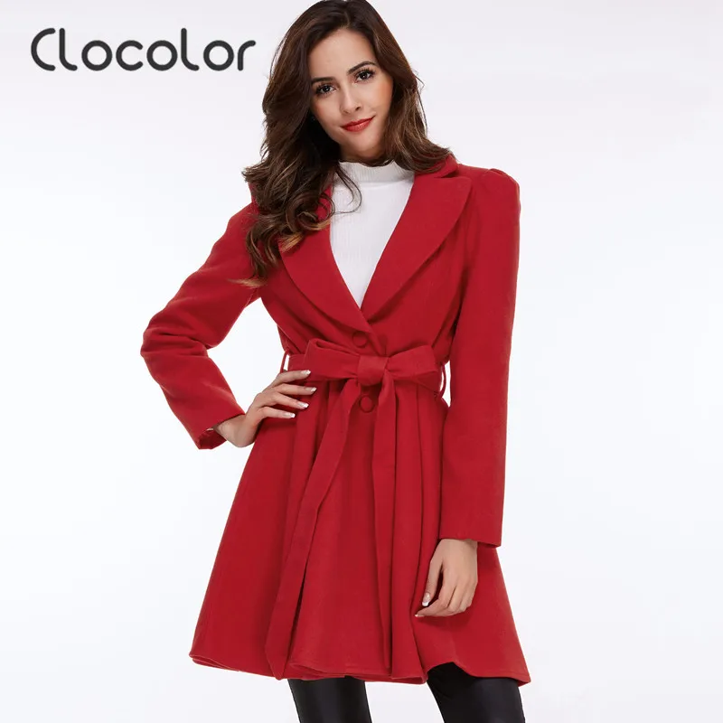 clocolor элегантные старинные краткое красный шерстяное пальто женский осень зима turn down воротник v шеи куртка женщин длинное пальто с пояса clocolor элегантные старинные краткое красный шерстяное пальто женский осень зима turn down воротник v шеи куртка женщин длинное пальто с пояса