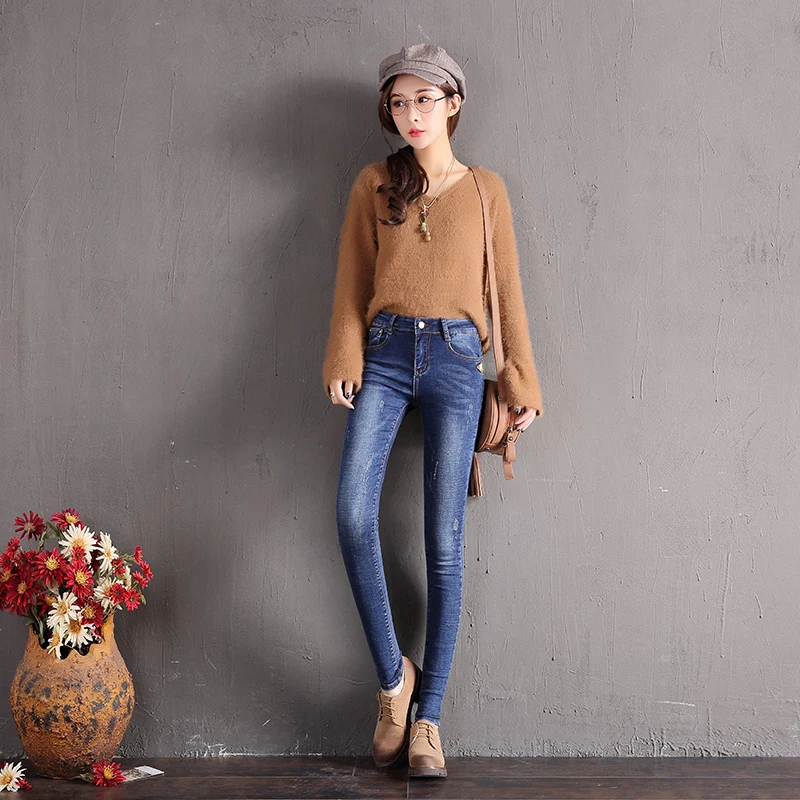 high waist jeans woman mom jeans blue Bleached boyfriend