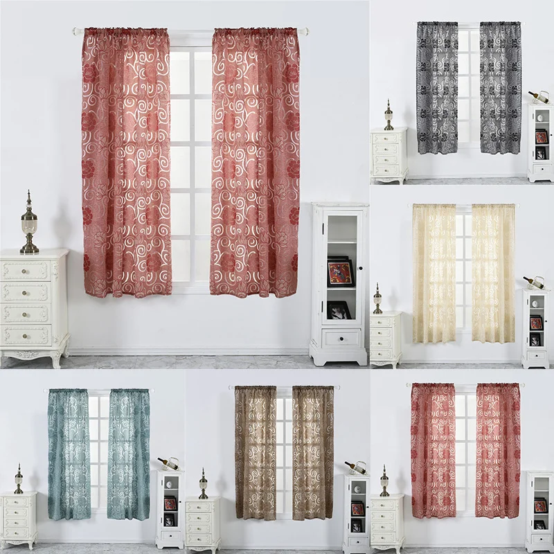 Peony Pattern Voile Curtains Living Room Window Curtain Tulle Sheer Curtain New