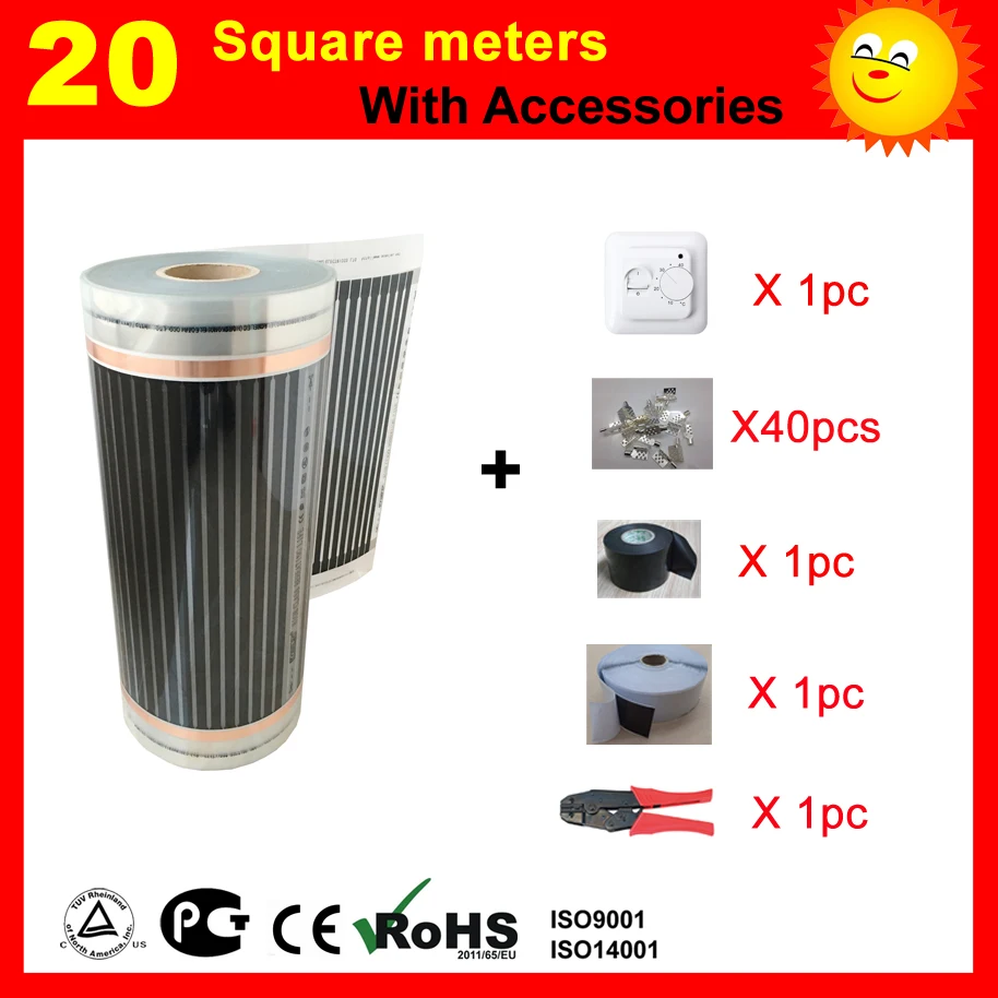  TF Electric Heating Film 20 SQ with thermostat and accessories  AC220V infrared heater for house wa