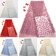 5 ярдов 3D листья кружевная ткань Африканская кружевная свадебная ткань кружева нигерийский Синий Белый Красный Тюль кружевная ткань для вечерние платье индия