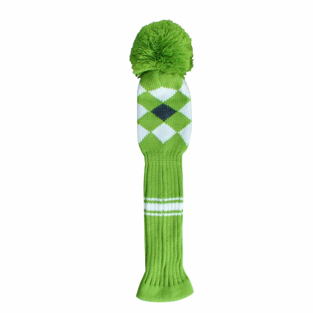 Зеленый серый белый Argyle Вязаный чехол для головки клюшки для гольфа, набор из 3 для водителя дерева, фарватера, гибрид/UT