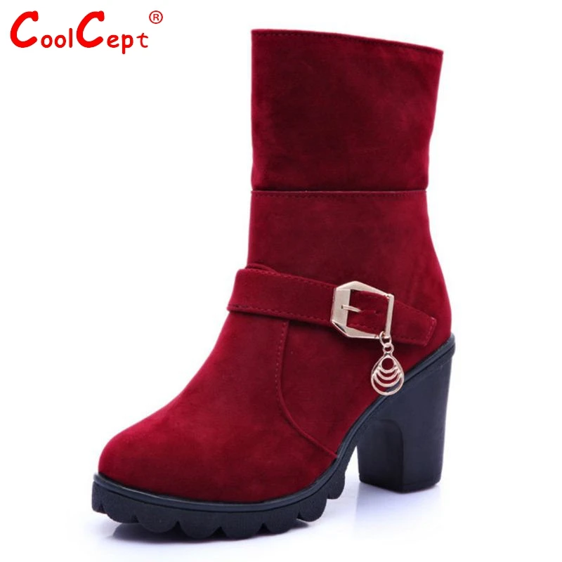 Gladiator Women Half Short Snow Boots Square Heels Thickened Fur Winter Warm Mid Calf Botas Zip Shoes Footwear Size 35-40 | Обувь