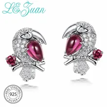 L& Цзуань 925 пробы серебро 3.11ct натуральный гранатово-красный камень элегантные серьги-гвоздики для женщины серьги в виде попугая Рождественский подарок