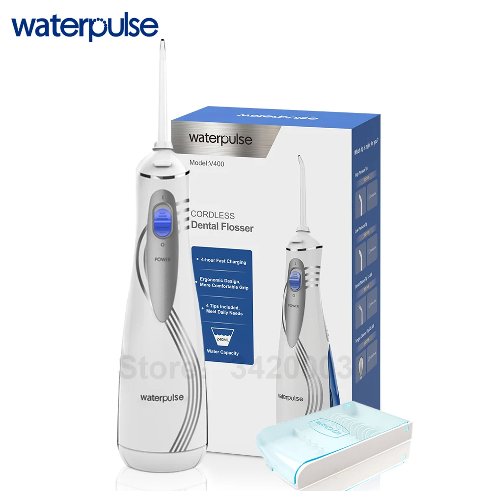 

Waterpulse V400 4 Tips Dental Flosser Portable Cordless Oral Irrigator Electric Irrigation 240ml Oral Irrigators Water Flossing