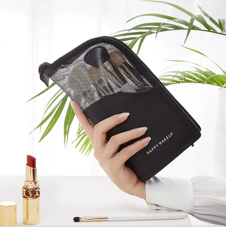 

Portable Holder Kit Mesh Practical Cosmetic Make Up Tool Storage Case Zipper Black Travel Makeup Brush Bag Empty Organizer