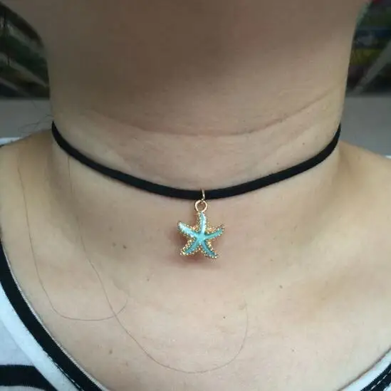 

n288 Fashion Punk Velvet Leather rope Necklaces Fairy tale Vintage starfish Fashion Jewelry Clavicle Necklace 2018