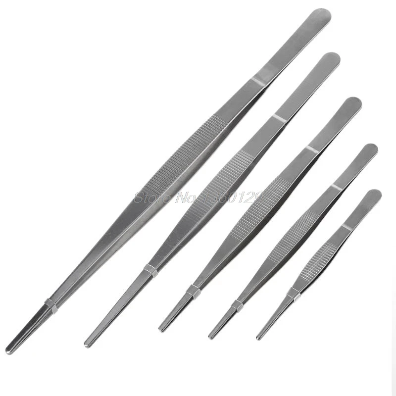 5 Sizes Toothed Tweezers Barbecue Stainless Steel Long Food Tongs Straight Home Medical Tweezer Garden Kitchen BBQ Tool DEC07