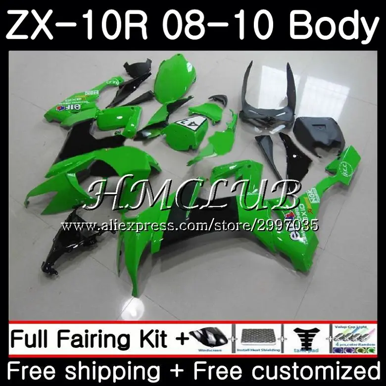 Кузов для KAWASAKI NINJA светло-зеленый ZX10R ZX1000C 2008 2009 2010 63HC. 16 ZX 10R ZX 10 R ZX1000 ZX-10R 08 09 10 обтекатель комплект - Цвет: No. 1