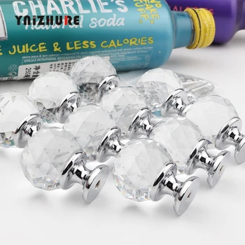 

10Pcs 30mm Crystal Ball+Zinc Alloy Furniture cupboard wardrobe Cabinet Drawer Dresser Door Pulls Knobs Handles with screw