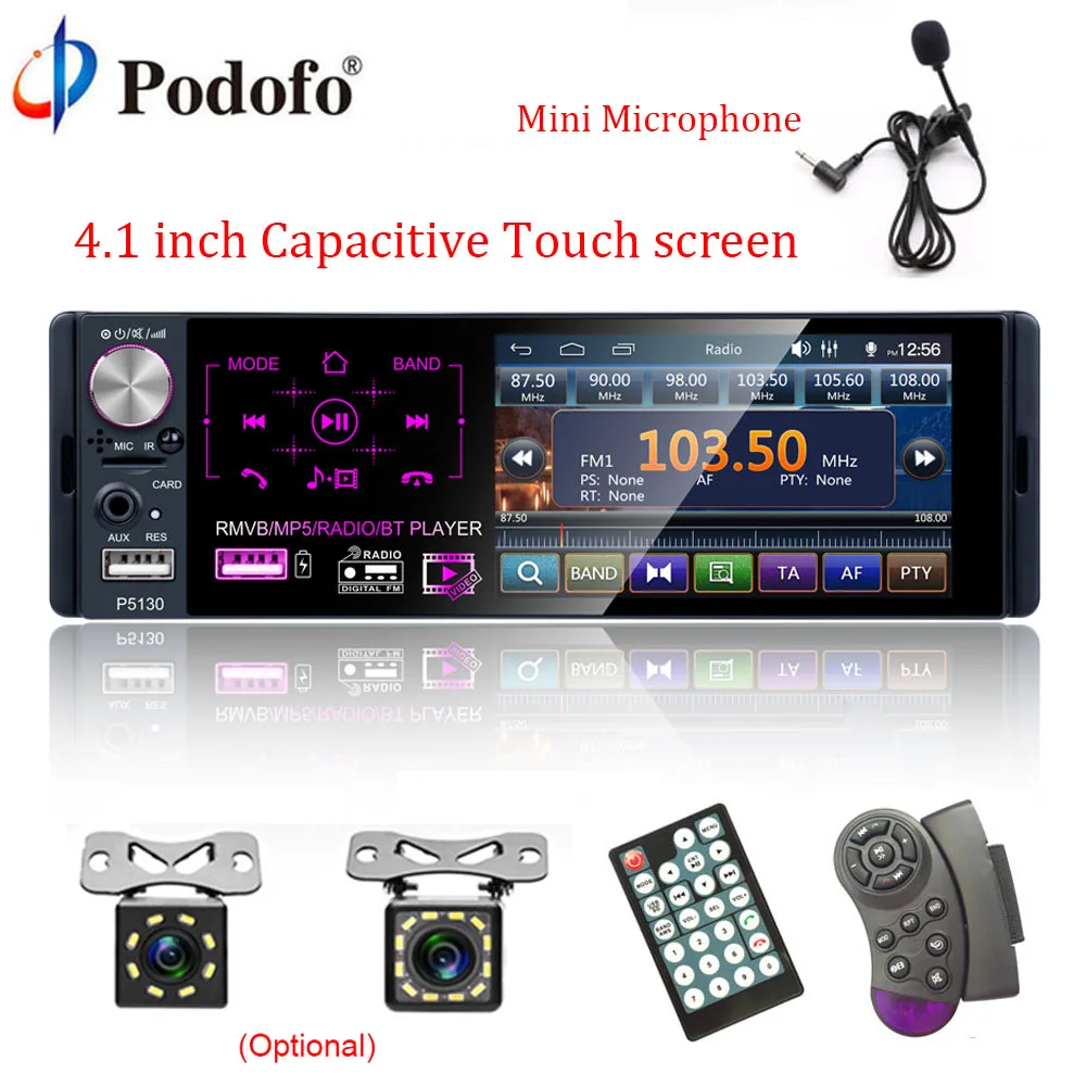 

Podofo Touch Screen Autoradio 1 Din 4.1" Bluetooth Car Radio RDS USB AUX MP5 Video Player Auto Audio Stereo Support Microphone