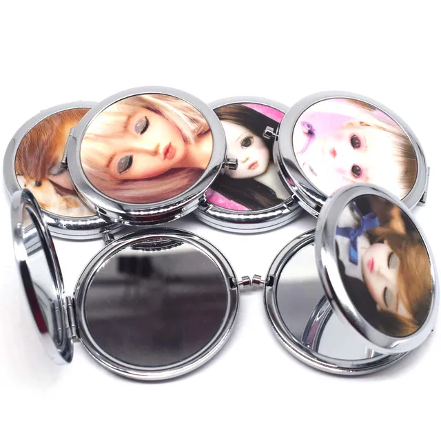 Mini miroir de maquillage de poche, poupée mignonne, cosmétique, Compact, Portable, double face, en acier inoxydable, miroirs de maquillage cosmétique 6