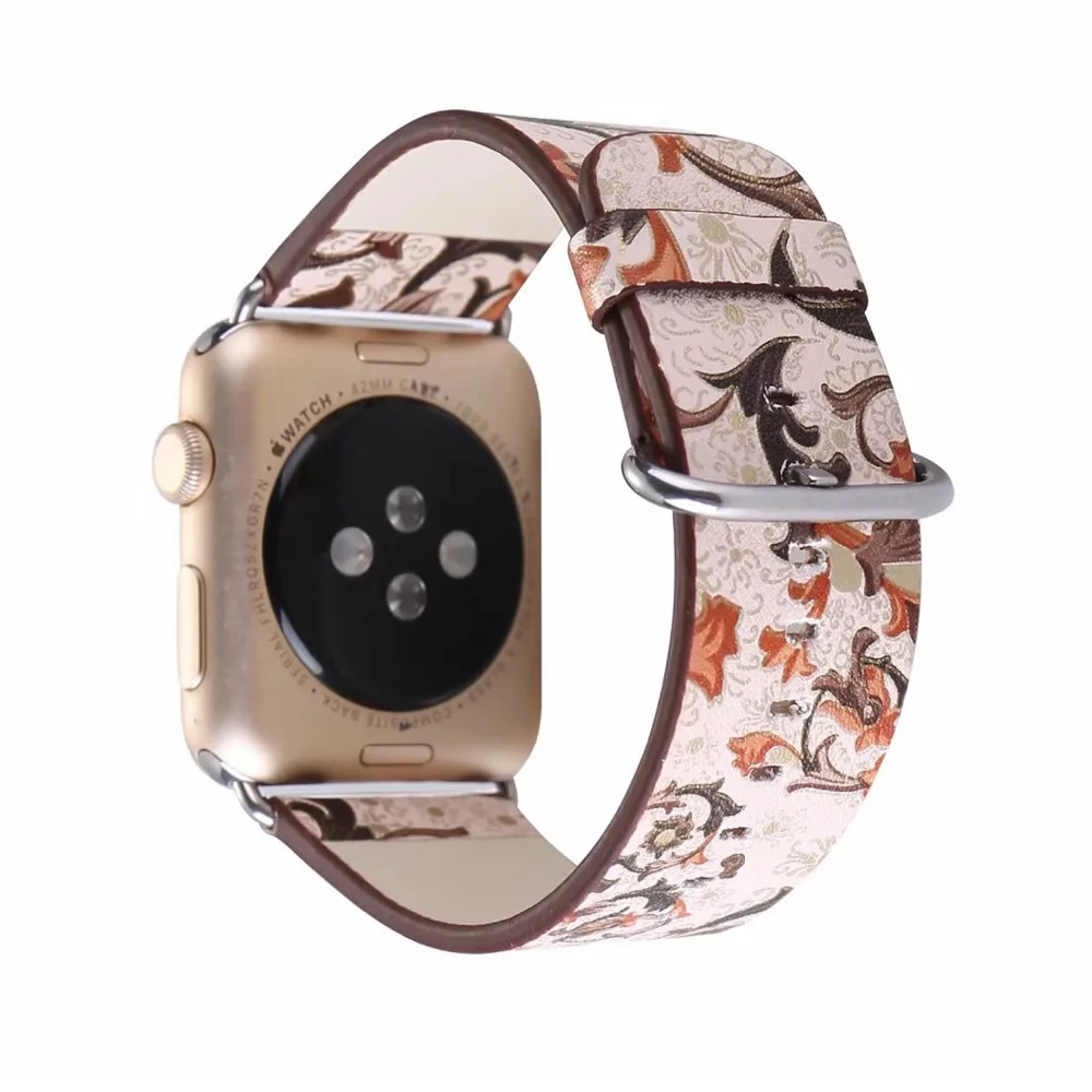 

Leather strap for apple watch band 42mm 38mm iwatch series 4 3 2 1 44mm 40mm Vintage Flower Prints bracelet watch Accessories