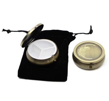 

Custom engraved presonalised round pill box with black velvet gift pouch