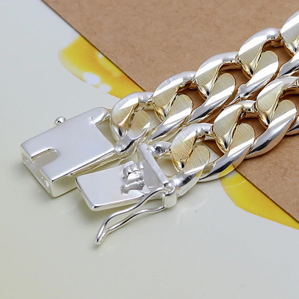 Высококачественный Женский Мужской благородный браслет из стерлингового серебра 925 пробы Мужские украшения 10 мм цветной боковой квадратный браслет с пряжкой