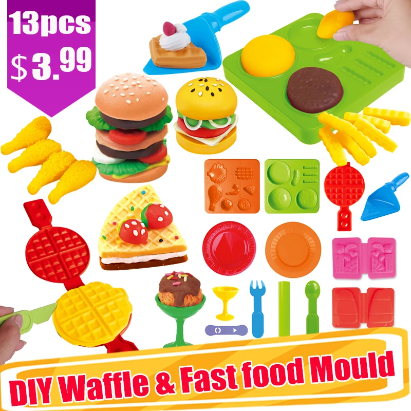

13pcs in one Plasticine tool DIY waffle mold & food mould , Fruits and Donuts mold . WITHOUT color clay, just the mold set