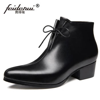 

Italian Designer High-Top Man Formal Dress Shoes Genuine Leather Pointed Toe High Heels Men's Handmade Ankle Boots SS408