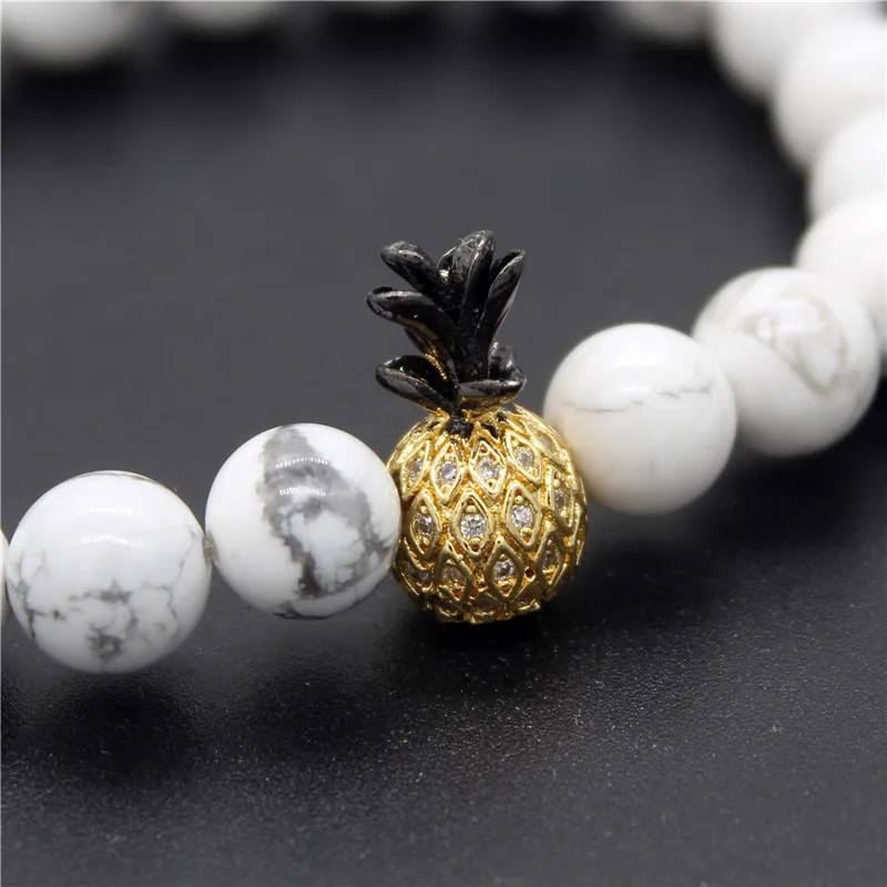 Poshfeel 8mm Black & White Beads Couple Bracelets for Lovers Cz Pineapple Bracelet His And Hers Bracelet Handmade MBR170462