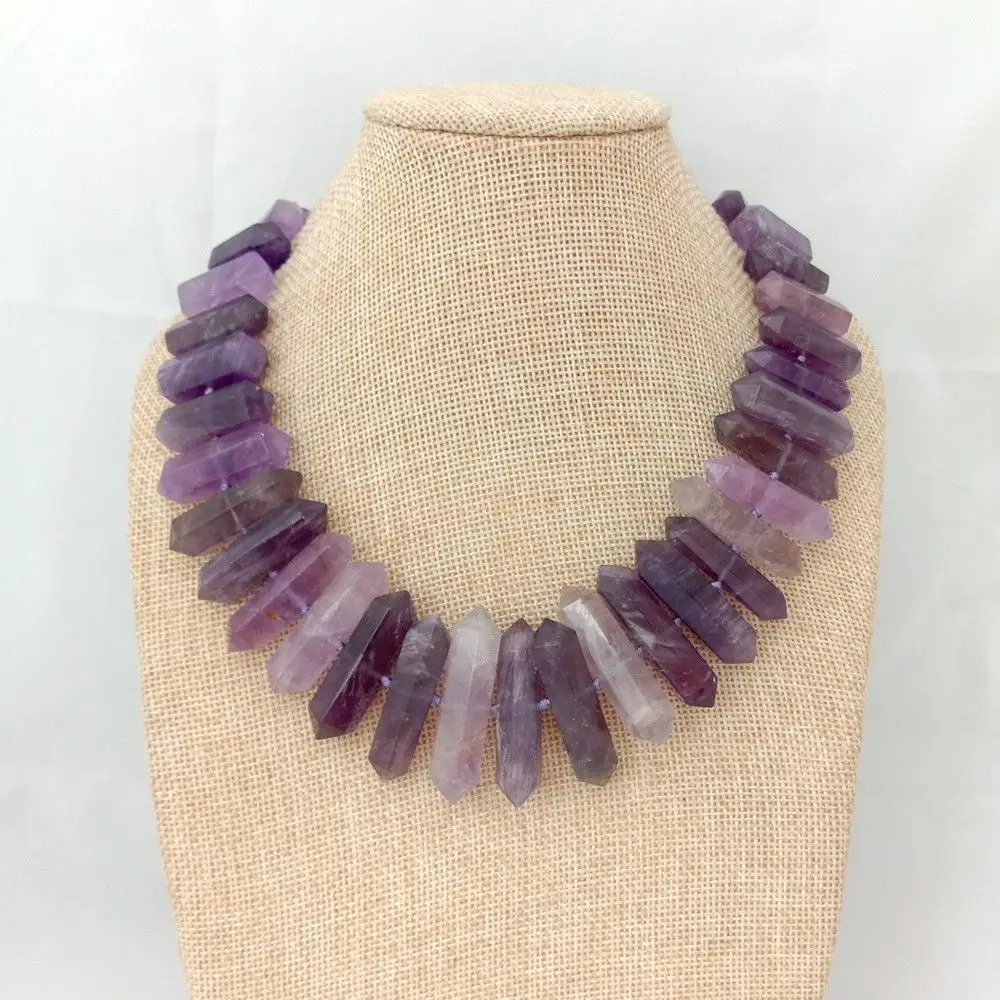 

17'' Natural Purple Gems Graduated Faceted Double Terminated Pointed Necklace