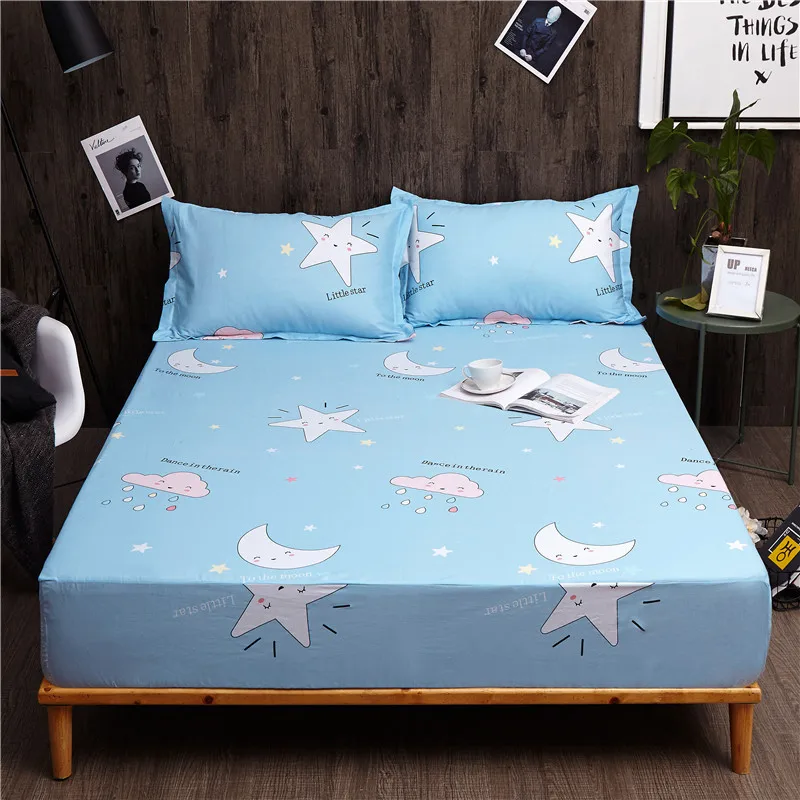 

1 Piece 100% Cotton Fitted Sheet Stars Print Bed Sheet For Single Double Bed Kids Adults XF637-27 (No Pillowcase)