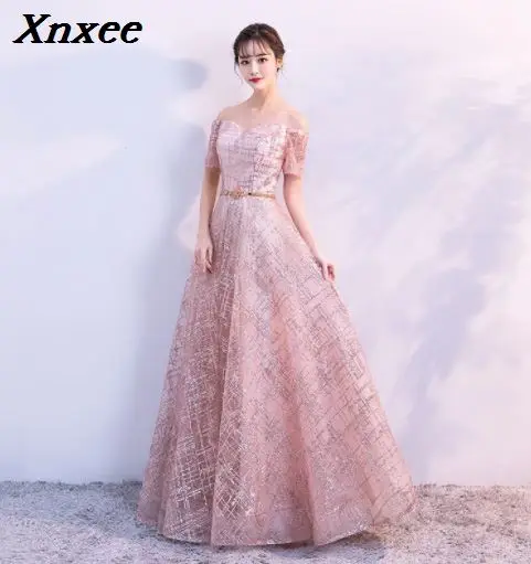 Xnxee/платье русалки с коротким рукавом, с аппликацией, золотое, кружевное, с коротким шлейфом, торжественное платье для женщин Xnxee
