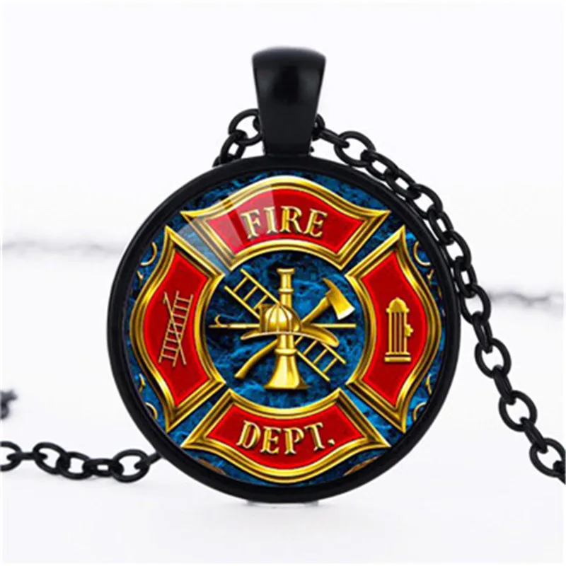 Hot New Fashion Gift for Firefighter Long Necklace Black Plated Fire