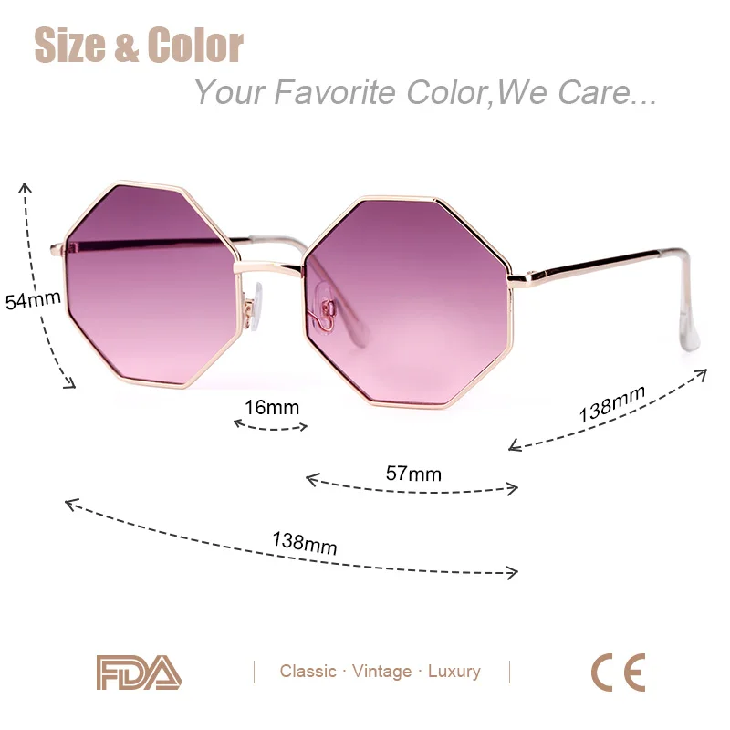 Fashion Sunglasses Women Brand Designer Metal Frame Polygon Clear Lens Sunglasses Men Vintage Sun Glasses De Sol Feminino UV400