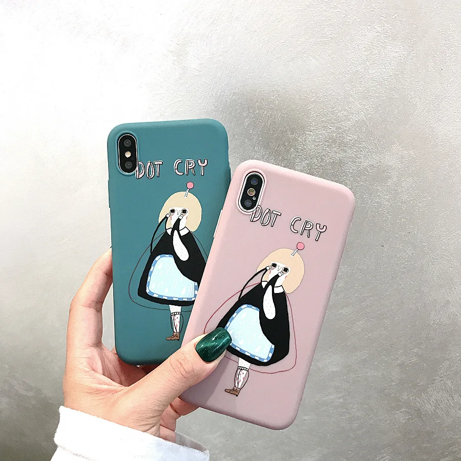 

Cute Artistic illustration Girl Phone Case For iPhone X XR XS Max 6 6S Silicone Full Back Cover For iPhone 6 7 8 Plus Cases Capa